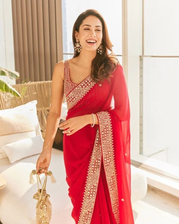 Red mirror fancy dori silk sequence dinner saree