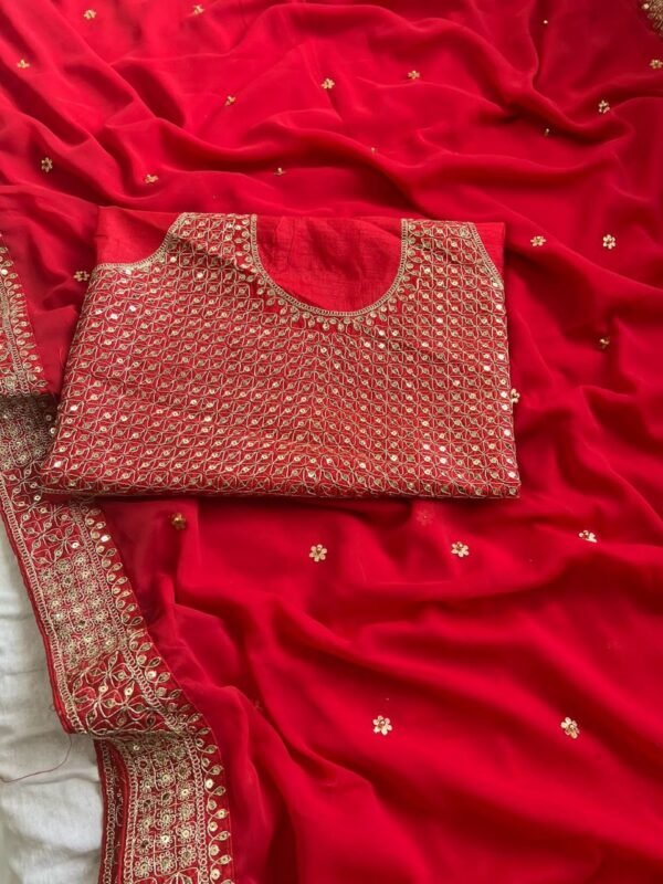 Red mirror fancy dori silk sequence dinner saree
