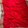 Red mirror fancy dori silk sequence dinner saree