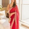 Red mirror fancy dori silk sequence dinner saree