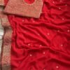 Red mirror fancy dori silk sequence dinner saree