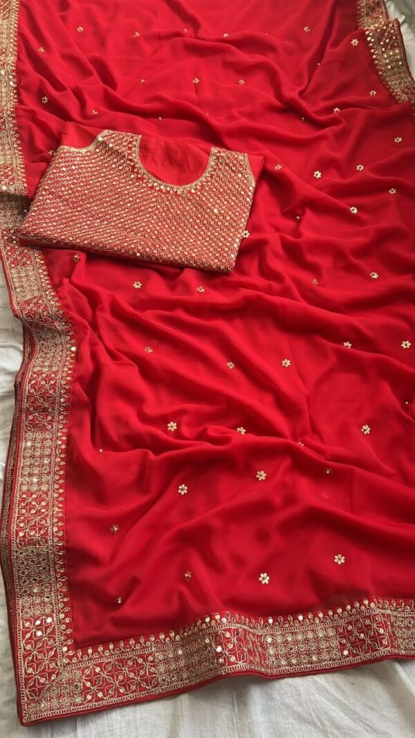 Red mirror fancy dori silk sequence dinner saree