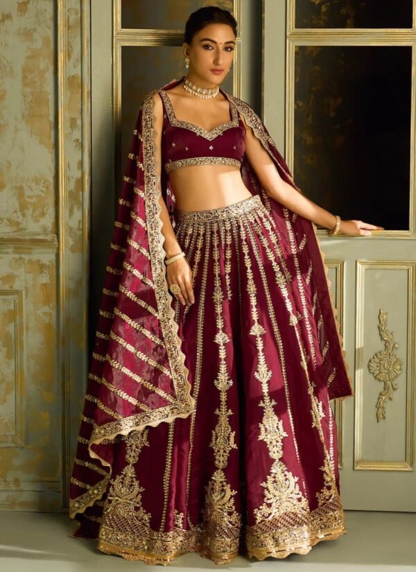 Red Kasturi silk elegant bridal set lehenga with traditional