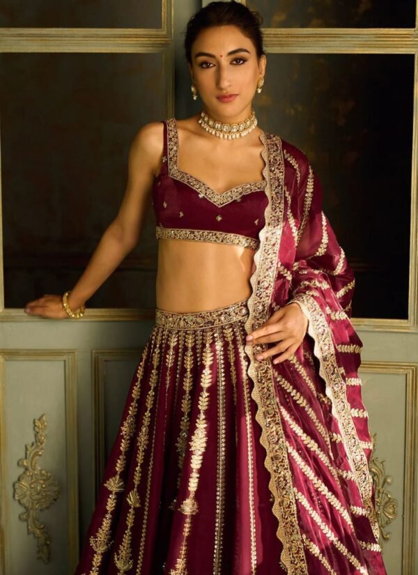 Red Kasturi silk elegant bridal set lehenga with traditional