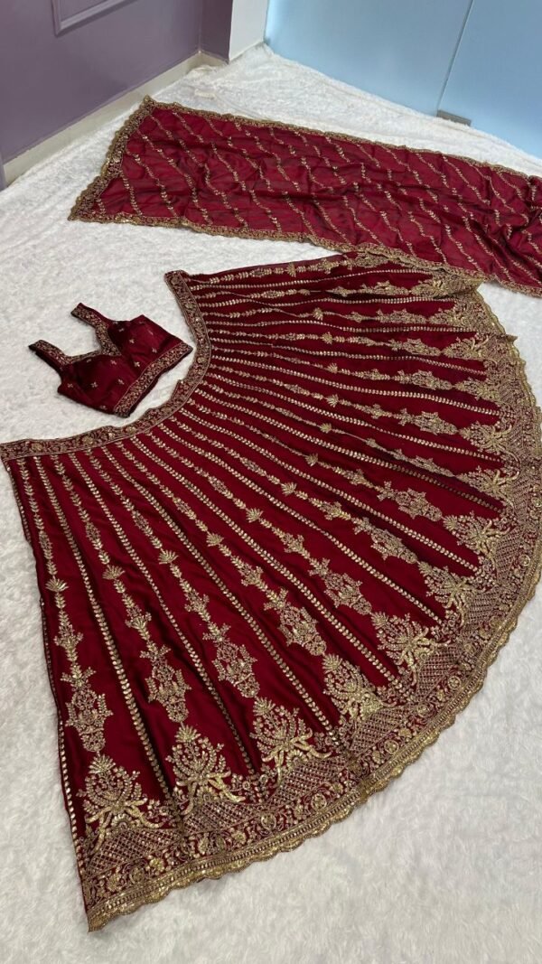 Red Kasturi silk elegant bridal set lehenga with traditional