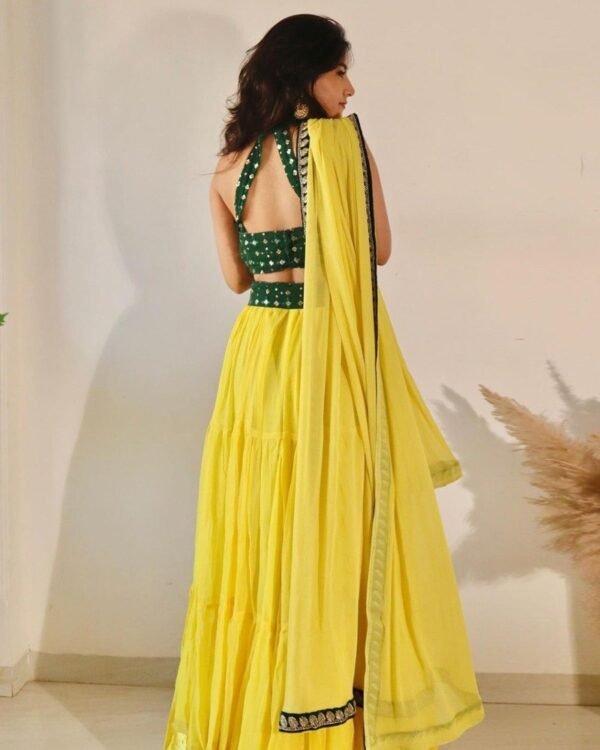 photo_6197106542604563915_y Yellow banglori silk georgette casual sequence lehenga