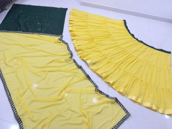photo_6197106542604563922_y Yellow banglori silk georgette casual sequence lehenga