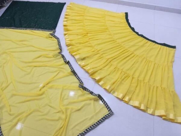 photo_6197106542604563925_y Yellow banglori silk georgette casual sequence lehenga