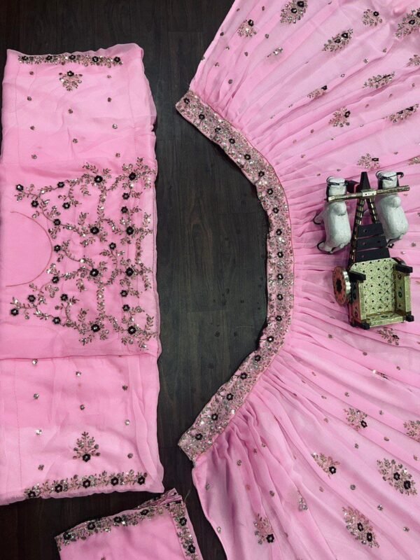 photo_6224511049588133123_y Pink Fox Georgette Sequence casual simple lehenga