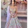 White mirror Embroidery Sequins floral design bridal lehenga