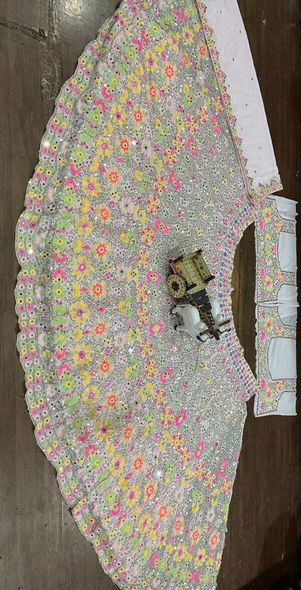 White mirror Embroidery Sequins floral design bridal lehenga
