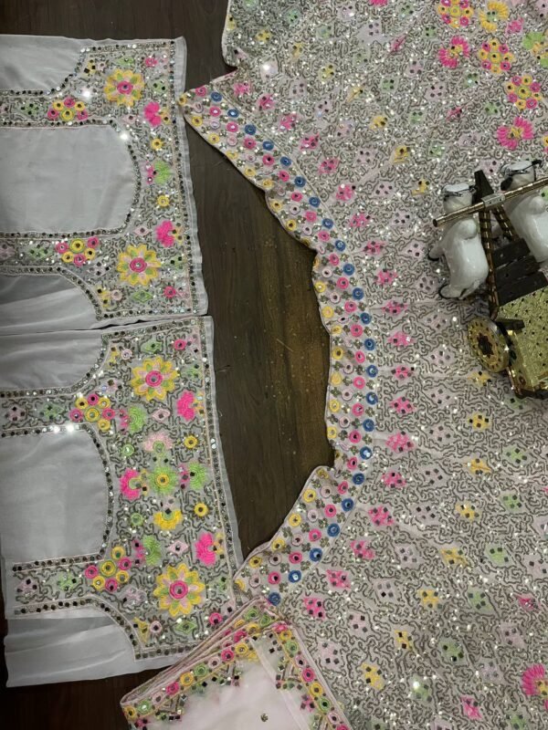 White mirror Embroidery Sequins floral design bridal lehenga