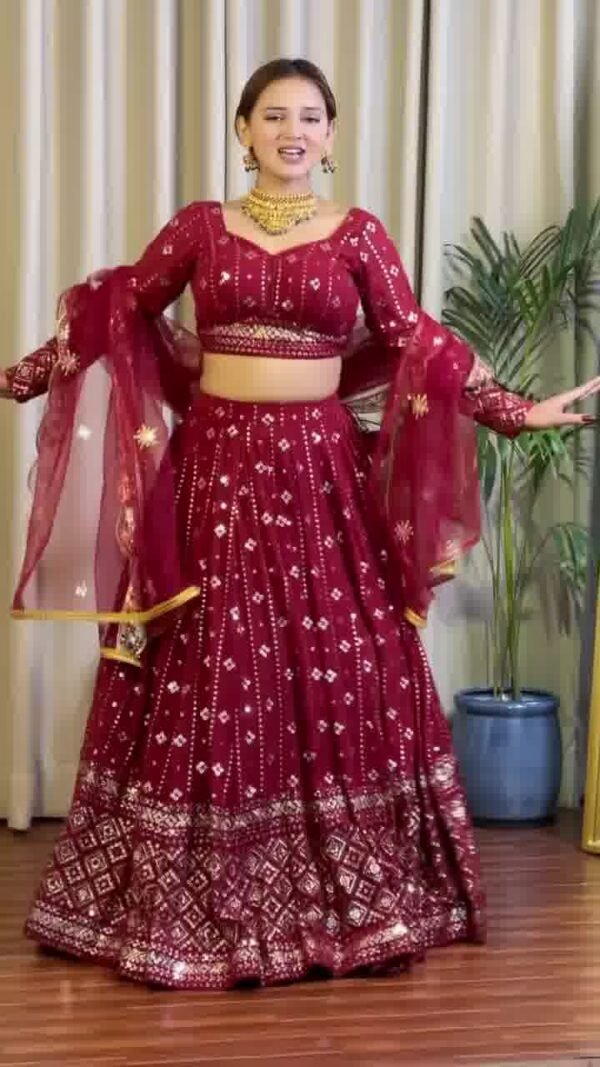 photo_6257951557580605147_y Maroon sequence traditional casual Fox Georgette lehenga
