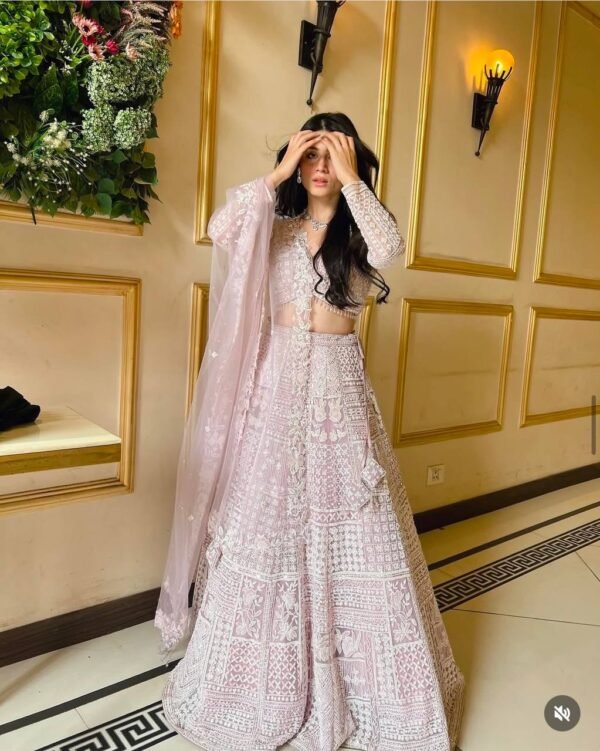 photo_6267027901513843299_y Soft Pink embroidery with tassel work dinner bridal lehenga
