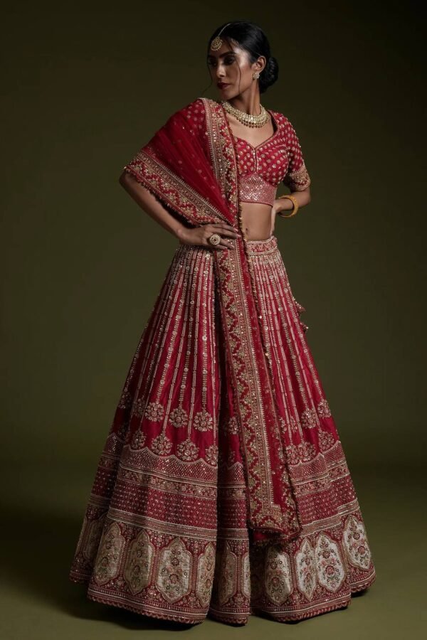 Red Bollywood grand shiny dinner bridal sequence lehenga