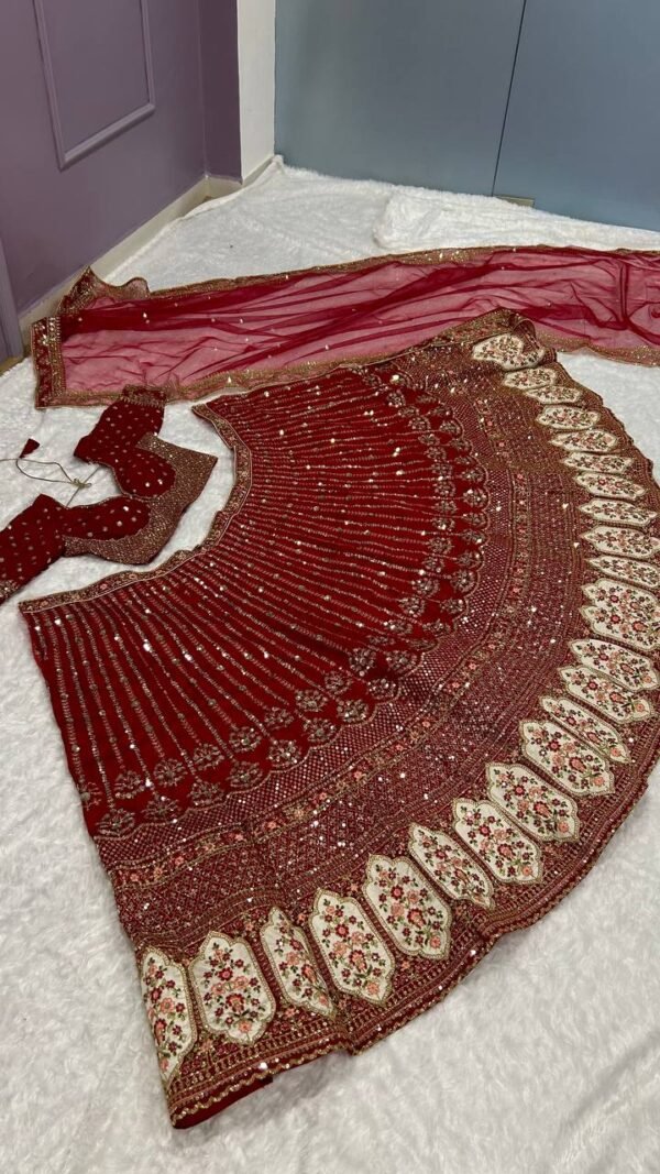 Red Bollywood grand shiny dinner bridal sequence lehenga