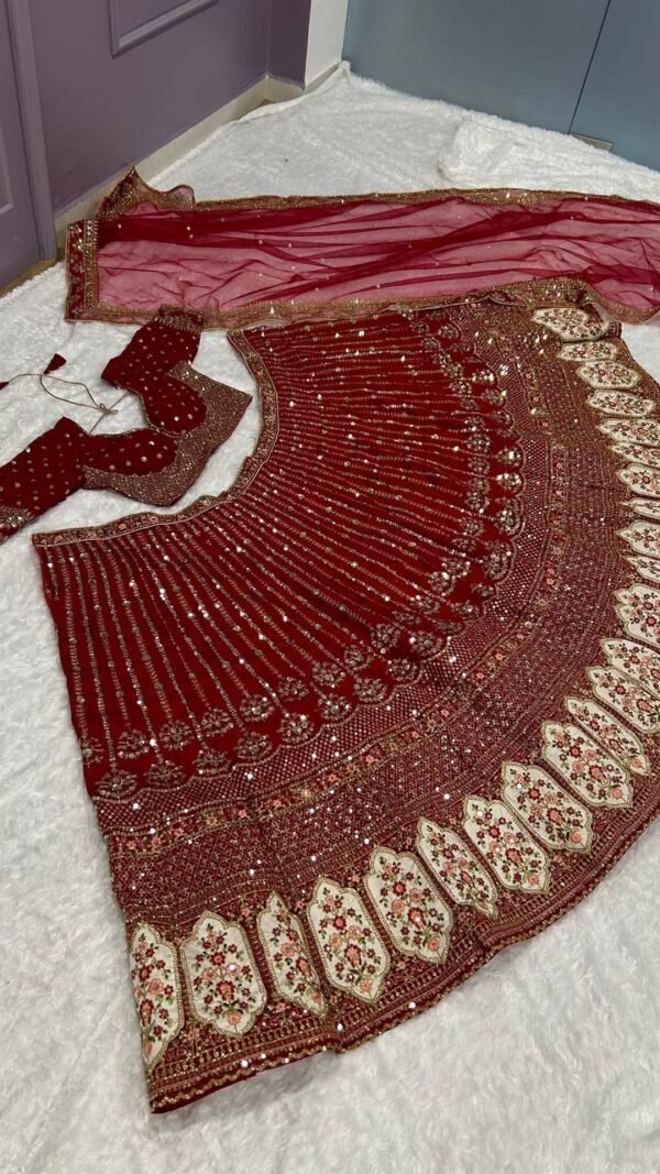 Red Bollywood grand shiny dinner bridal sequence lehenga