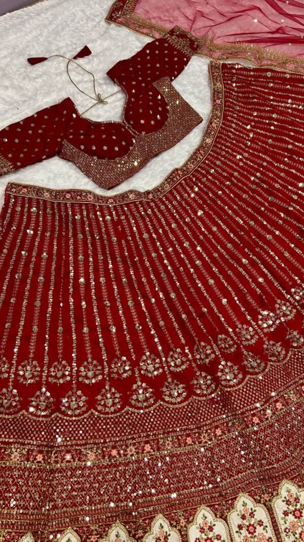 Red Bollywood grand shiny dinner bridal sequence lehenga