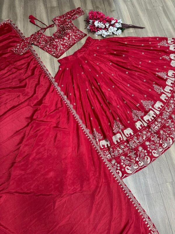 photo_6314467563349852607_y Red chinon traditional micro cotton casual lehenga