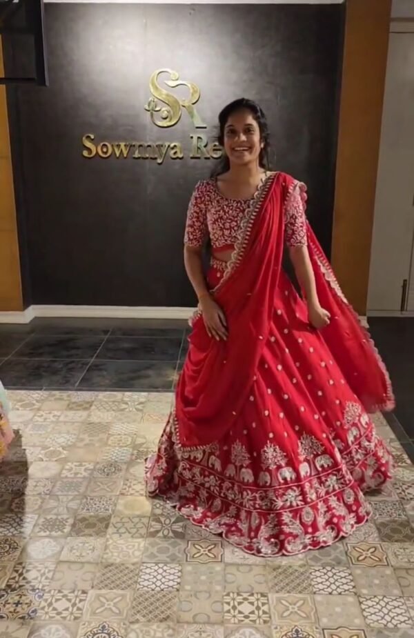 photo_6314467563349852611_y Red chinon traditional micro cotton casual lehenga