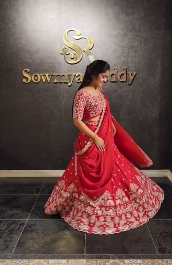photo_6314467563349852612_y Red chinon traditional micro cotton casual lehenga