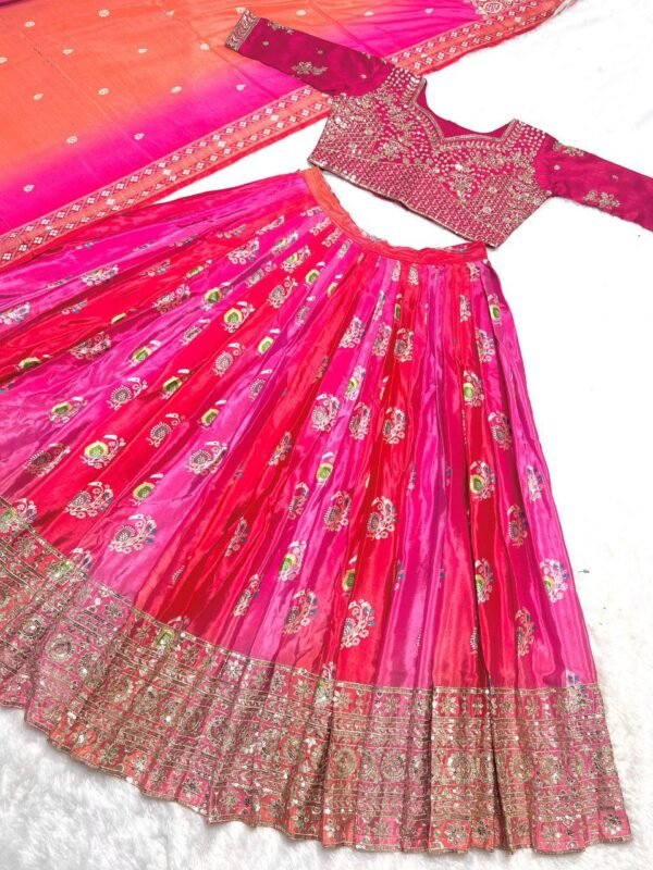 photo_6334678992250061745_y Chinon Silk Digital Print pink with orange Cotton Lehenga