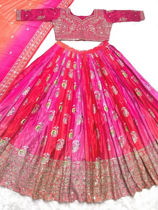 photo_6334678992250061746_y Chinon Silk Digital Print pink with orange Cotton Lehenga