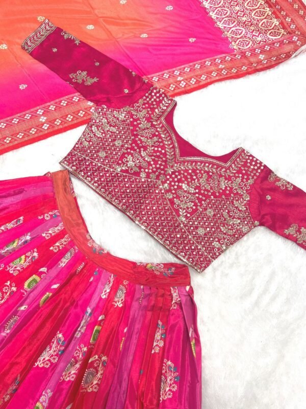 photo_6334678992250061748_y Chinon Silk Digital Print pink with orange Cotton Lehenga