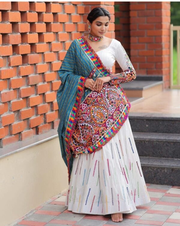photo_6334725631299930433_y White navratri lehenga choli mirror work casual wear