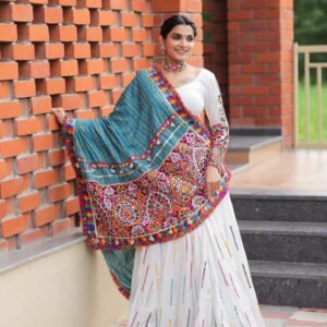 White navratri lehenga choli mirror work casual wear