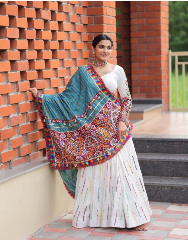 photo_6334725631299930435_y White navratri lehenga choli mirror work casual wear
