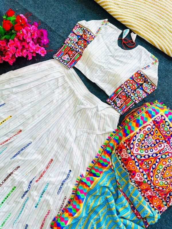 photo_6334725631299930439_y White navratri lehenga choli mirror work casual wear