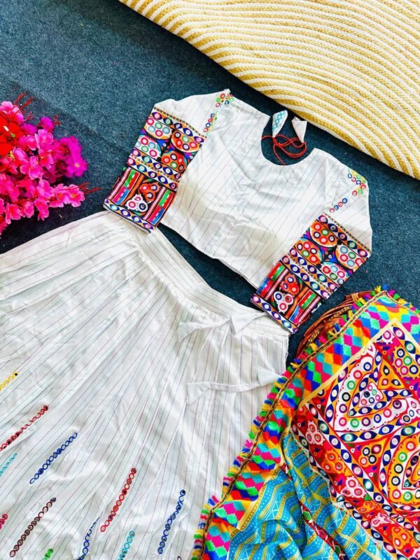photo_6334725631299930441_y White navratri lehenga choli mirror work casual wear