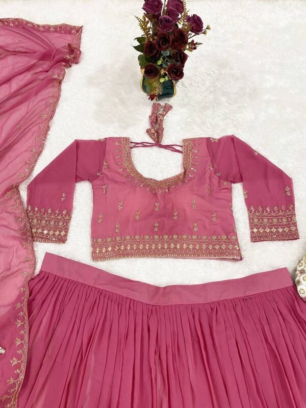 Pink Classic gold embroidery Casual wear lehenga