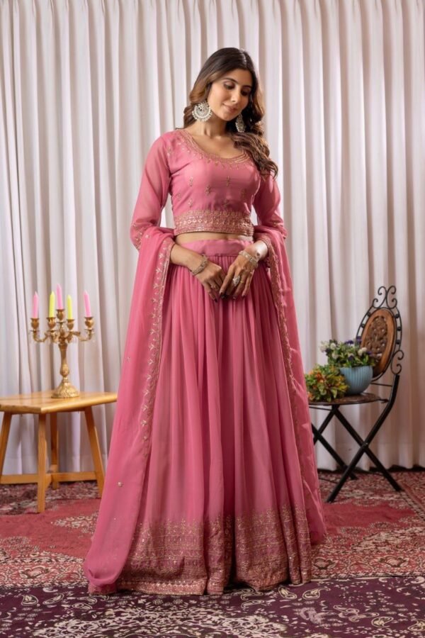 Pink Classic gold embroidery Casual wear lehenga