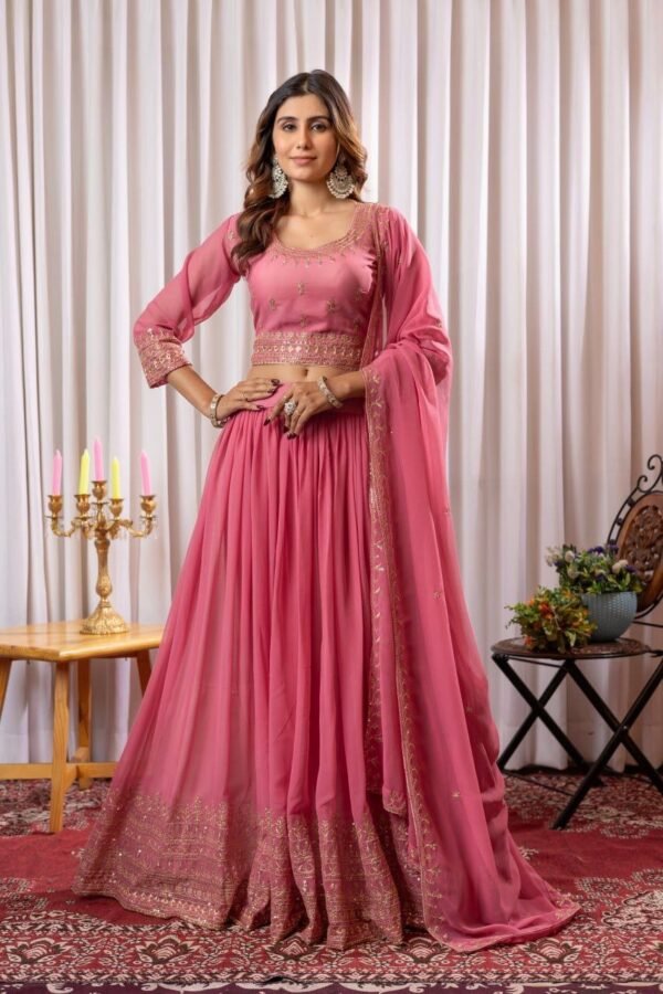 Pink Classic gold embroidery Casual wear lehenga