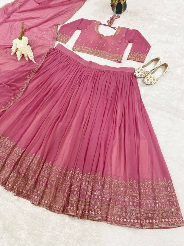 Pink Classic gold embroidery Casual wear lehenga