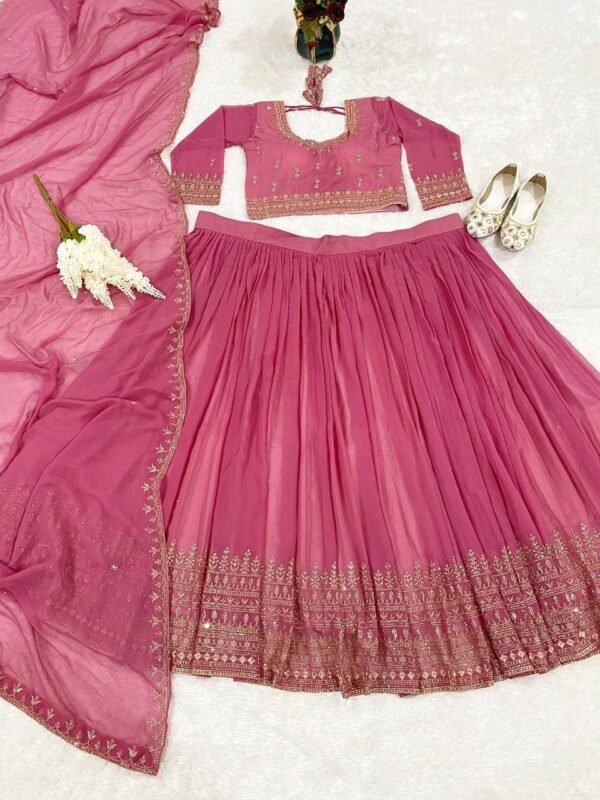 Pink Classic gold embroidery Casual wear lehenga
