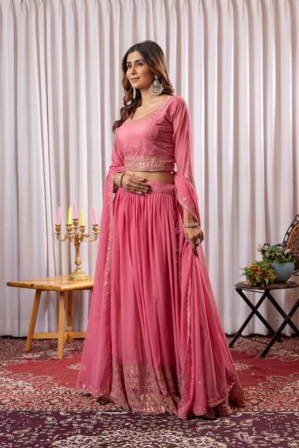 Pink Classic gold embroidery Casual wear lehenga