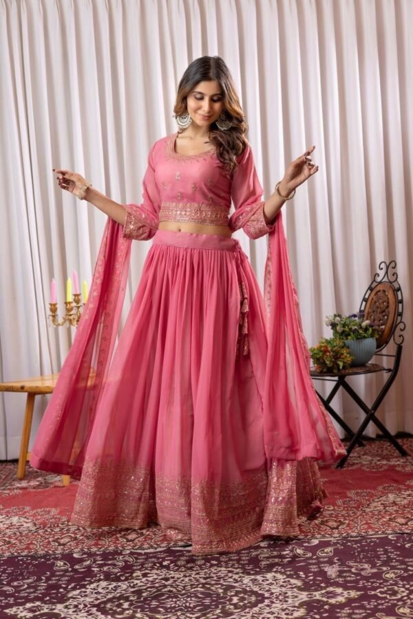 Pink Classic gold embroidery Casual wear lehenga