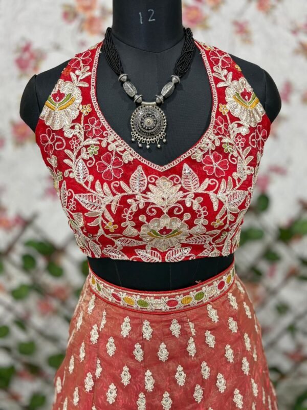 Dusty orange skirt with deep red blouse dinner lehenga