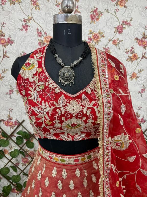 Dusty orange skirt with deep red blouse dinner lehenga