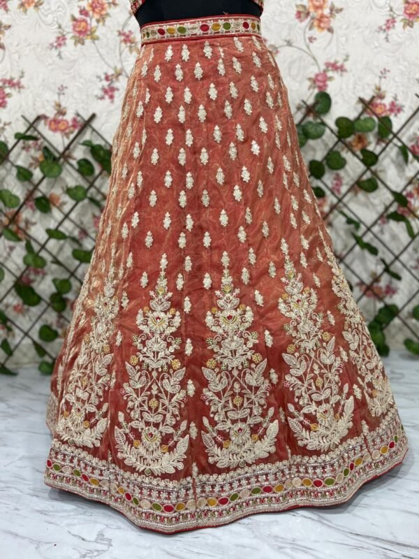 Dusty orange skirt with deep red blouse dinner lehenga