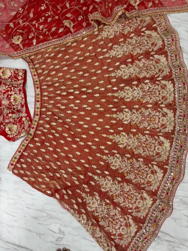 Dusty orange skirt with deep red blouse dinner lehenga