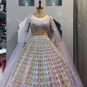 Soft colour mix shiny mirror and sequence dinner lehenga