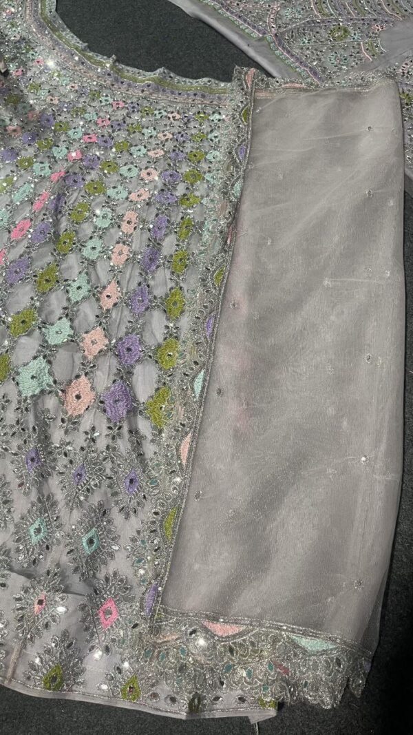 Soft colour mix shiny mirror and sequence dinner lehenga