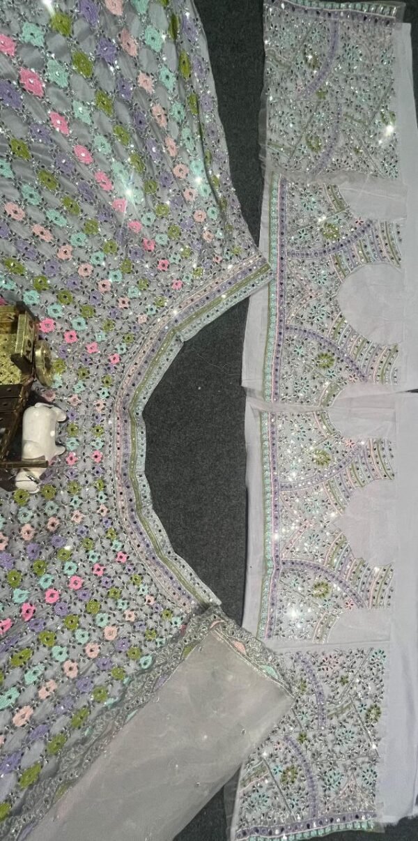 Soft colour mix shiny mirror and sequence dinner lehenga