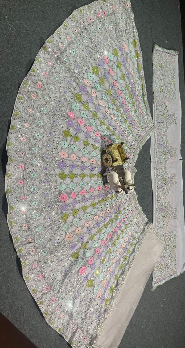 Soft colour mix shiny mirror and sequence dinner lehenga