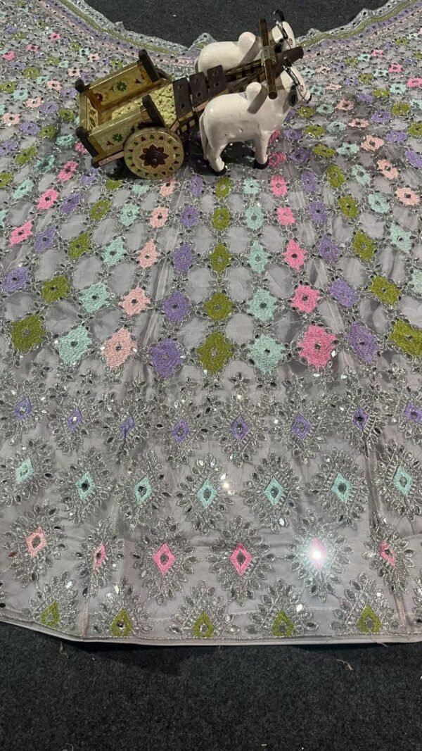 Soft colour mix shiny mirror and sequence dinner lehenga