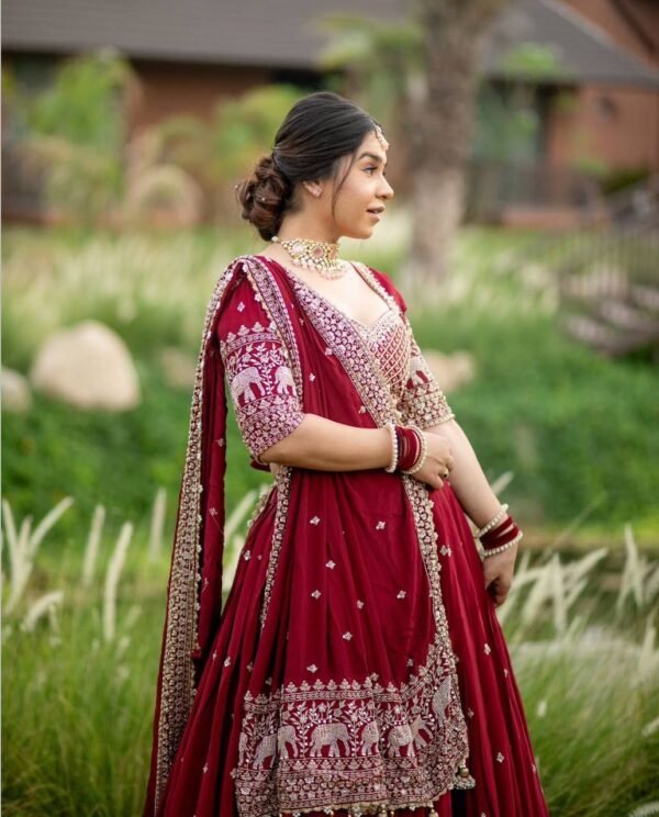 Red Elegant simple look lehenga gold sequence